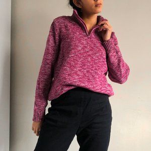 pink knit zip Henley sweater